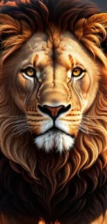 Majestic lion with mane on fire in dynamic smartphone wallpaper.