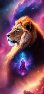 Majestic lion in a vibrant galaxy setting wallpaper.