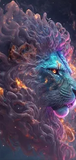 Majestic lion with cosmic mane and vibrant galaxy colors.