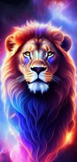 Majestic lion with cosmic galaxy background wallpaper.