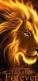 Majestic lion with glowing golden mane and 'Together Forever' text.