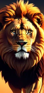 Majestic lion with vibrant mane on orange background mobile wallpaper.