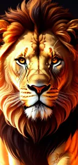 A majestic lion surrounded by fiery hues in a mobile phone wallpaper.