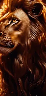 Majestic lion with golden mane in striking mobile wallpaper.