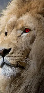 A majestic lion with glowing eyes against a dark, moody backdrop.