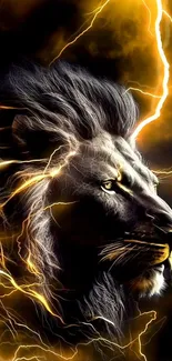 Lion with lightning mane in striking wallpaper design.