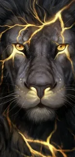 Majestic lion face with lightning effect wallpaper.