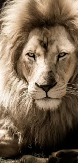 Majestic lion resting under a tree in natural lighting.