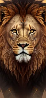 Majestic lion with intricate details on warm-toned mobile wallpaper.