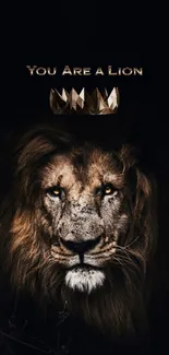 Majestic lion with crown on dark background.