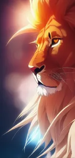 Majestic lion portrait with vibrant mane in stunning mobile wallpaper.