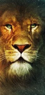 Majestic lion face mobile wallpaper with striking details and brown tones.