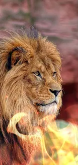 Majestic lion with regal mane in nature setting.