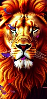 Majestic lion portrait wallpaper with vivid orange mane.