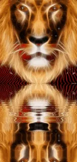 Majestic lion with vibrant reflection in digital artwork.