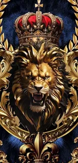 Majestic lion with crown in ornate design.