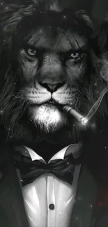 Regal lion in a suit holding a cigar in a monochromatic style.