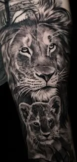 Lion and cub tattoo design for mobile wallpaper.