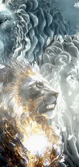 Majestic lions trio wallpaper with vibrant art.