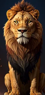 Majestic lion with fiery mane and dark backdrop for mobile wallpaper.