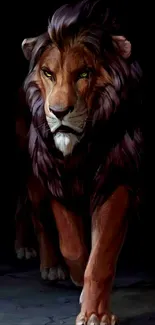 Majestic lion staring intensely in digital artwork wallpaper.