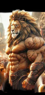 Majestic lion warrior in a fantasy setting.