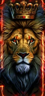 Majestic lion with a crown, dark background wallpaper.