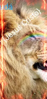 Lion with rainbow mane, symbolizing Judah's tribe and spiritual inspiration.