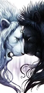 Yin yang heart-shaped lion illustration with black and white design.