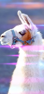 Majestic llama with a halter in soft focus, perfect for mobile wallpaper.