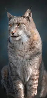 Majestic lynx sitting with dark background, showcasing detailed fur.