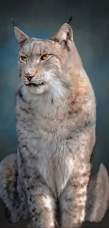 Majestic lynx sitting against a forest backdrop.