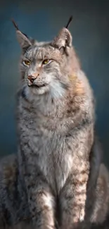 Majestic lynx with captivating gaze on a blue background mobile wallpaper.