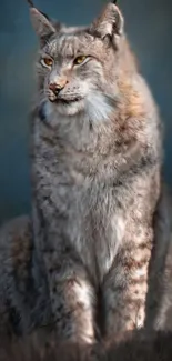 Majestic lynx on blue background mobile wallpaper.