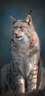 Majestic lynx portrait on a dark blue gradient background.