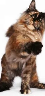 Maine Coon cat in playful pose with rich brown fur.