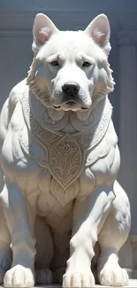 Elegant marble dog statue displayed in a classical setting.