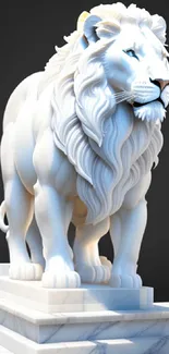 Elegant white marble lion statue on a pedestal.