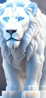 Intricate marble lion sculpture with detailed mane and glowing elegance.