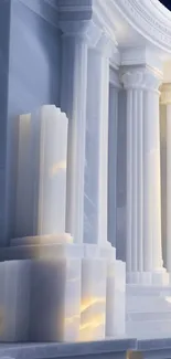 Majestic marble pillars illuminated by soft lighting in a serene architectural scene.