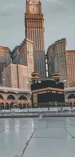 Scenic view of Mecca featuring the Kaaba and Clock Tower.
