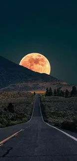 Majestic moonlit mountain road at night under a serene sky.