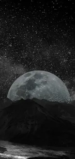 Moonlit mountain with starry sky wallpaper.