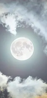 Full moon with clouds in a dark night sky wallpaper.