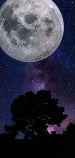 A stunning mobile wallpaper of a bright full moon against a starry night sky.