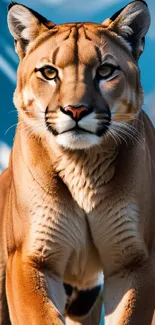 Majestic mountain lion in snowy mountain landscape