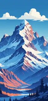 Mountain landscape art with snow-capped peaks in vibrant colors.