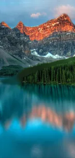 A breathtaking view of a mountain reflecting on a serene lake at sunset.