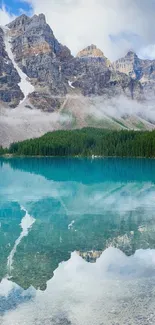 Scenic mountain lake with turquoise reflection and snowy peaks.