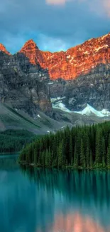 Majestic mountain and lake scene at sunrise.